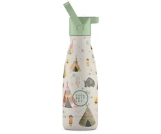Cool Bottles - Nerūdijančio plieno vaikiškas buteliukas su šiaudeliu arba užsukimu, 260ml (Indian Tribe)
