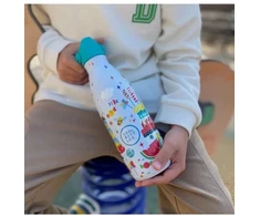 Cool Bottles - Nerūdijančio plieno vaikiškas buteliukas su šiaudeliu arba užsukimu, 350ml (Funny unicorns)