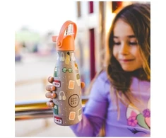 Cool Bottles - Nerūdijančio plieno vaikiškas buteliukas su šiaudeliu arba užsukimu, 260ml (Must have)