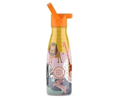 Cool Bottles - Nerūdijančio plieno vaikiškas buteliukas su šiaudeliu arba užsukimu, 260ml (Savannah Kingdom)