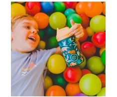 Cool Bottles - Nerūdijančio plieno vaikiškas buteliukas su atlenkiamu šiaudeliu, 350ml (Rainforest Refuge)