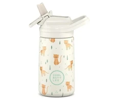 Cool Bottles - Nerūdijančio plieno vaikiškas buteliukas su atlenkiamu šiaudeliu, 350ml (Whisker kittens)