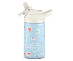 Cool Bottles - Nerūdijančio plieno vaikiškas buteliukas su atlenkiamu šiaudeliu, 350ml (Rainbow clouds)