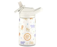 Cool Bottles - Nerūdijančio plieno vaikiškas buteliukas su atlenkiamu šiaudeliu, 350ml (Roar time)