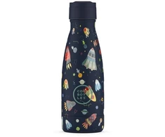 Cool Bottles - Nerūdijančio plieno vaikiškas buteliukas su šiaudeliu arba užsukimu, 260ml (Space rockets)