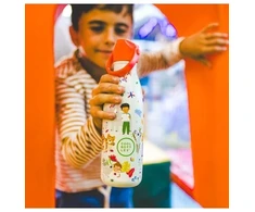 Cool Bottles - Nerūdijančio plieno vaikiškas buteliukas su šiaudeliu arba užsukimu, 350ml (Curious explorers)