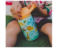 Cool Bottles - Nerūdijančio plieno vaikiškas buteliukas su atlenkiamu šiaudeliu, 350ml (Wild crew)