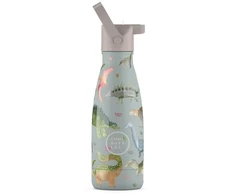 Cool Bottles - Nerūdijančio plieno vaikiškas buteliukas su šiaudeliu arba užsukimu, 260ml (Dinos planet)
