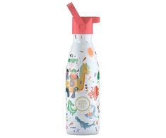 Cool Bottles - Nerūdijančio plieno vaikiškas buteliukas su šiaudeliu arba užsukimu, 350ml (Brave vikings)