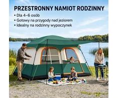 02Thc Duży namiot rodzinny kempingowy 4-6 osób žalia su przedsionkiem i torbą
