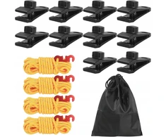 10 palapinės tento segtukų STRINGS palapinių tentams + 4 virvės