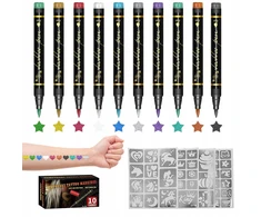 10vnt GLITTER TATTUOS ŽYMEKLIAI, skirti DAŽYTI ODĄ GLITTER + Šablonai