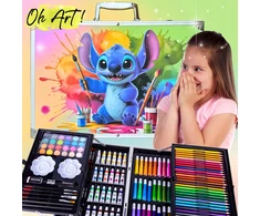 145vnt Piešimo ir Tapybos rinkinys vaikiškame lagamine Stich, profesionalus meno rinkinys vaikai, suaugusiems, paaugliams ir menininkams Oh Art!