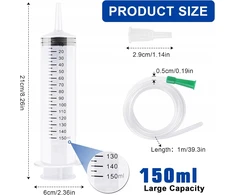 150 ml DIDELIS PLASTIKINIS DAUGkartinio naudojimo švirkštas su žarna ir dangteliu