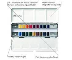 18 profesionalių Trawel tin Winsor &amp; Newton akvarelių rinkinys