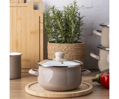 1,9 l emaliuotas puodas su stikliniu dangteliu, dujų indukcija, Altom Design taupe