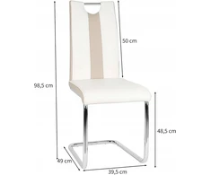 2 aukštos atlošo dirbtinės odos valgomojo kėdės, 50 cm, baltos ir smėlio spalvos
