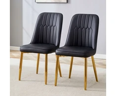 2 juodos eko odos valgomojo kėdės, modernus minimalistinis praplatėjimas