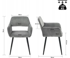 2 velveto skandinaviškų kėdžių rinkinys su ergonomiškais porankiais