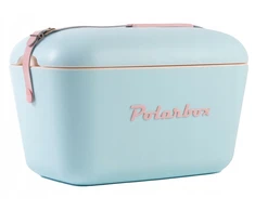 20L mėlyna šaldymo dėžė - rožinė logo ir dirželis - POLARBOX