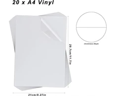 20x lipnūs permatomo popieriaus vinilo plėvelės lipdukai, skirti A4 spausdinimui