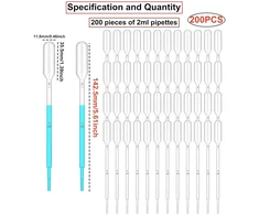 2ML PIPETĖS 200 Vnt. LABORATORIJOS PLASTIKAS VIENkartinio naudojimo