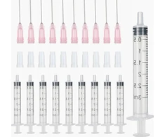 3 ml švirkštų rinkinys iš 20 PLASTIKINIŲ LABORATORIJŲ NEsterininių adatų