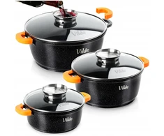 3x GRANITINIAI puodų rinkinys indukcinių dujų puodų VILDE 20 + 24 + 28 cm