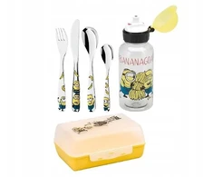 4 vaikiškų stalo įrankių rinkinys WMF Minions Knife Spoon Fork Vandens butelis