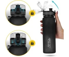 4Fizjo 650 ml juodas sportinis vandens butelis