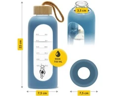 4Fizjo 750 ml mėlyno stiklo vandens butelis