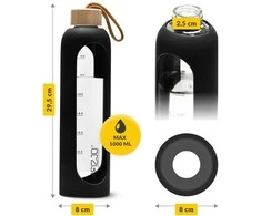 4Fizjo Stiklinis vandens butelis 1 l, juodas