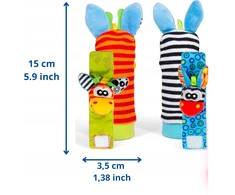 4x 3D SOCKS RANKINĖS barškučiai VAIKŲ JAUTIMO ŽAISLUI