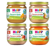 4x HiPP BIO PIRMAS ŠAKŠTAS 80g morkų, moliūgų, obuolių, kriaušių po 4m.