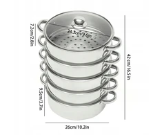 5 lygių garintuvas iš nerūdijančio plieno, skersmuo 26 cm, talpa 15 kg