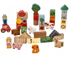 Adam Toys Medinės kaladėlės kibire Rinkinyje 36 vnt. Adamtoys krovimo ferma