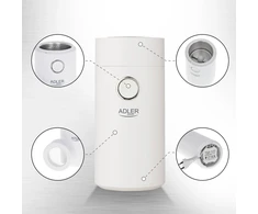 Adler elektrinė kavos malūnėlis, balta ir sidabrinė, kompaktiškas dizainas – AD 4446