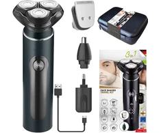 3in1 vyriška skustuvas, rotorinis, IPX7 atsparus vandeniui, USB C, 3 galvutės Adler AD 2940