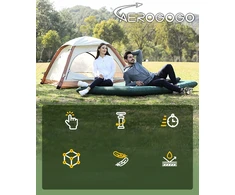 Aerogogo GM2-02 žalias dvivietis pripučiamas čiužinys su integruotu elektriniu siurbliu, 200 × 140 × 14 cm, USB-C