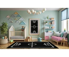Akcila DYWAN BOISKO DO POKOJU CHŁOPCA GŁADKI JUODA Baltas FOOTBALL LIMA 140x190 cm