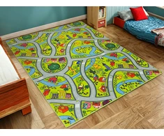 Akcila DYWAN DLA CHŁOPCA ULICE Žalias DROGA SZARE ULICZKI DOMKI RZEKA 150x300 cm