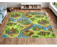 Akcila DYWAN KOLOROWY DINO PĘTELKOWE RUNO DINOZAURY ULICZKI WULKANY 150x200 cm