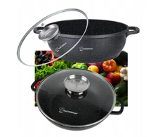 Aliuminio Wok 28 cm su marmurine danga ir stikliniu dangteliu 3,3 l Masterpan