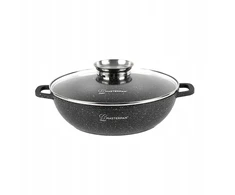 Aliuminio Wok 28 cm su marmurine danga ir stikliniu dangteliu 3,3 l Masterpan