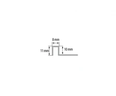 Aliuminis plytelių profilis, kraštas kvadratinis, sidabrinės spl., poliruotas, 10 x 8 mm x 2,50 m