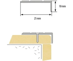 Aliuminis siauras laiptų profilis, kampinis, šampano sp., 25 x 10 x 1000 mm