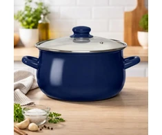 Altom Design EMALINIS PUODAS STIKLINIU DANČIU 22 CM 3,5 L NAVY MĖLYNAS SRIUBAI virti
