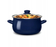 Altom Design EMALINIS PUODAS STIKLINIU DANČIU 22 CM 3,5 L NAVY MĖLYNAS SRIUBAI virti