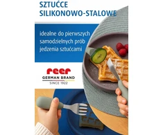 Apvalūs vaikiški stalo įrankiai iš nerūdijančio plieno ir silikono, REER rinkinys