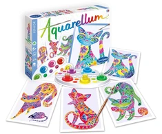 Aquarellum Koty w Kwiaty 4 obrazy do malowania i farby SentoSphere